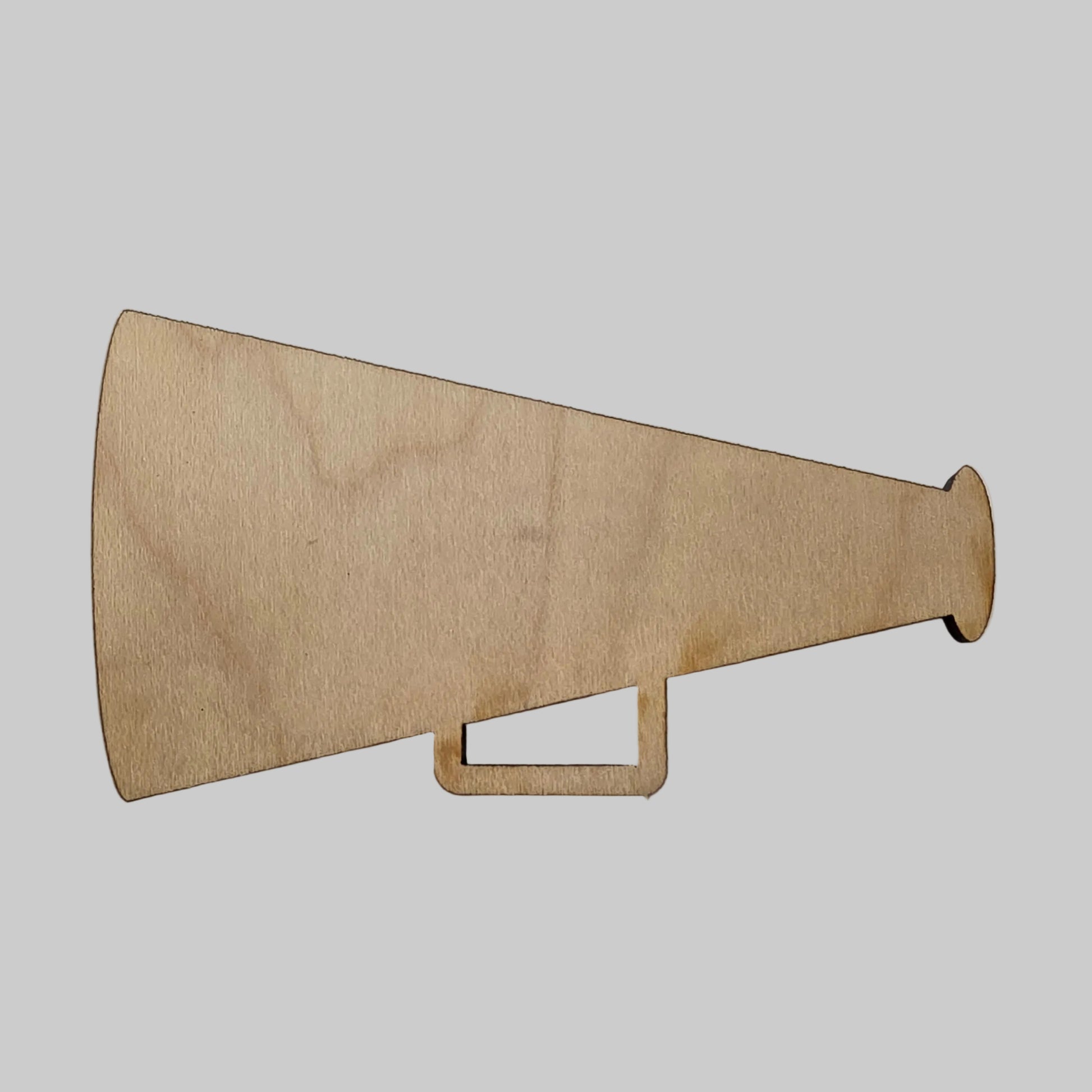 Wooden megaphone-shaped object on a white background