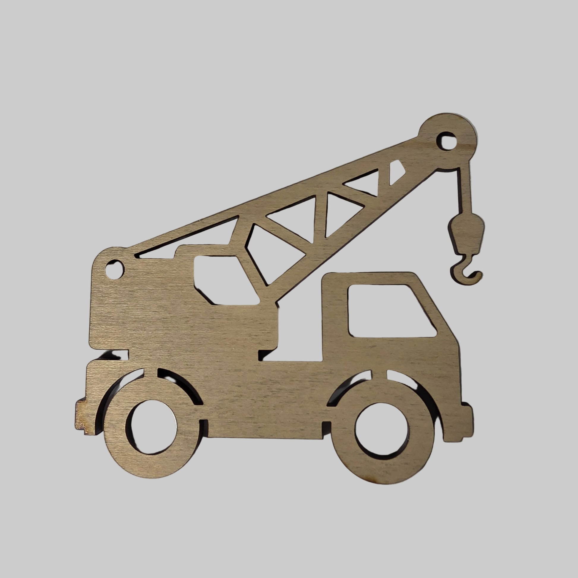Wooden crane model on a white background