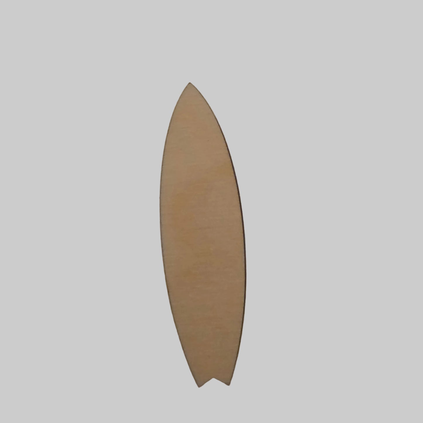 Wooden surfboard shape on a plain background
