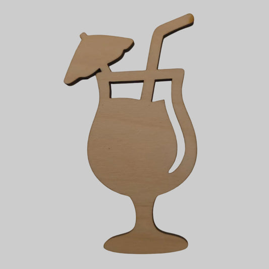 Wooden tropical drink-shaped cutout on a plain background