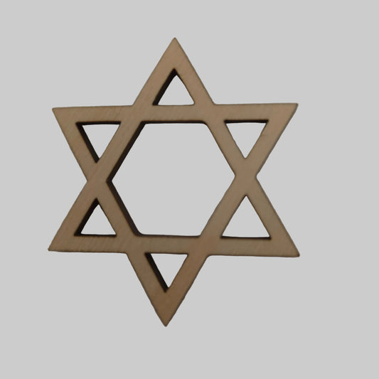 Decorative wood star of David object on a beige background